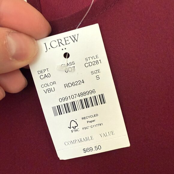 NWT J. Crew Factory Burgundy Short Sleeve Blouse - Picture 4 of 4